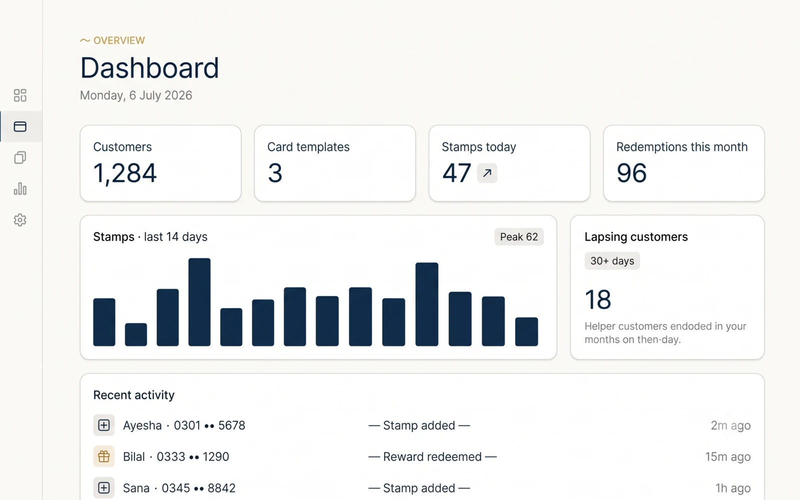 Merchant dashboard — Loyal Sikka screenshot